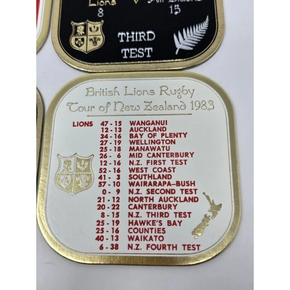 VINTAGE CARDBOARD COASTERS BRITISH LIONS RUGBY TOUR OF NEW ZEALAND 1983 SET OF 6